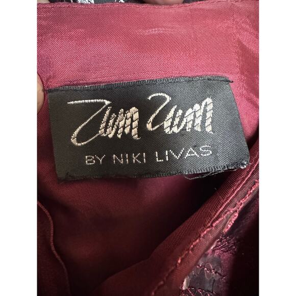 Vtg Y2K  Zum Zum Niki Livas wine Taffeta Iridescent Skirt & sequin halter Top XS - Picture 15 of 16